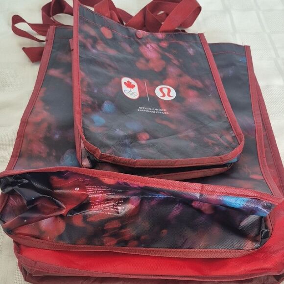 Lululemon Athletica Red and Black Tote Reusable Bag Trio Bundle Of 3 Bags - Picture 12 of 16